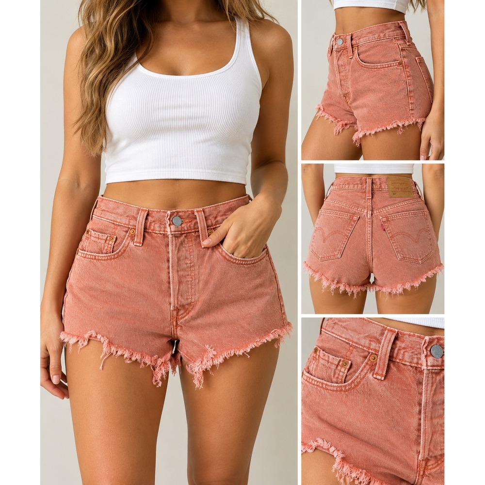 Levis Premium 501 Original Cutoff Shorts Baked Clay Peach Size 27 56327-0327